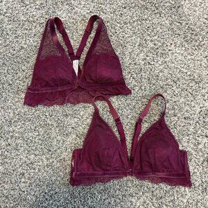 Victoria's Secret Lot of 2 Lace Burgundy Front Close Triangle Bralette  Size L.